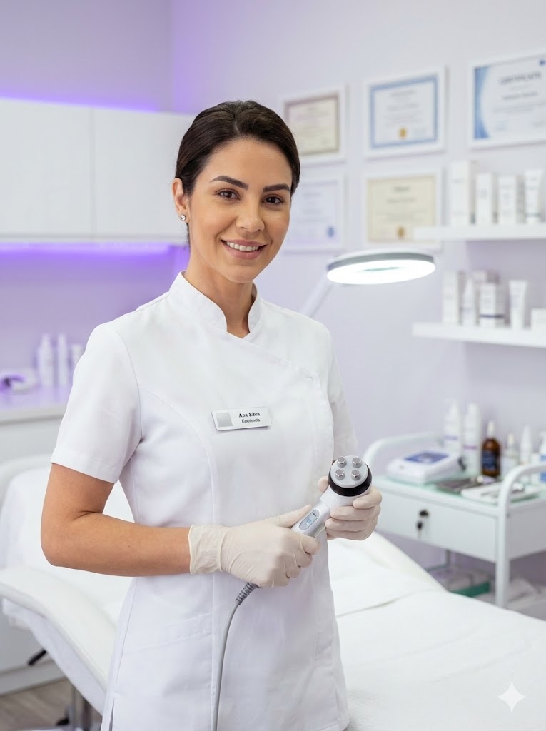 Esteticista profissional em clínica moderna